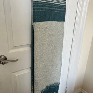 One of a Kind Hiroko Takeda Modern Throw Blanket Hand Woven in Teal